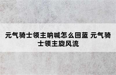 元气骑士领主呐喊怎么回蓝 元气骑士领主旋风流